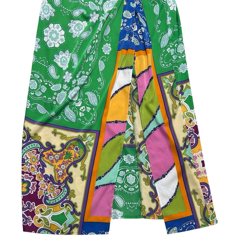 Bailey/44 Colorful Maxi Skirt Sz M Satin Knot  Side Slit Coastal Tropical Floral - Picture 3 of 10